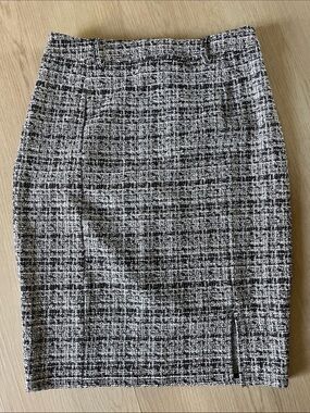 Textured Black & White Tweed Pencil Skirt office chic L